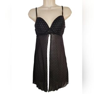 Rampage Black Polka Dot Sheer Flyaway Babydoll Chemise Lingerie - 34B